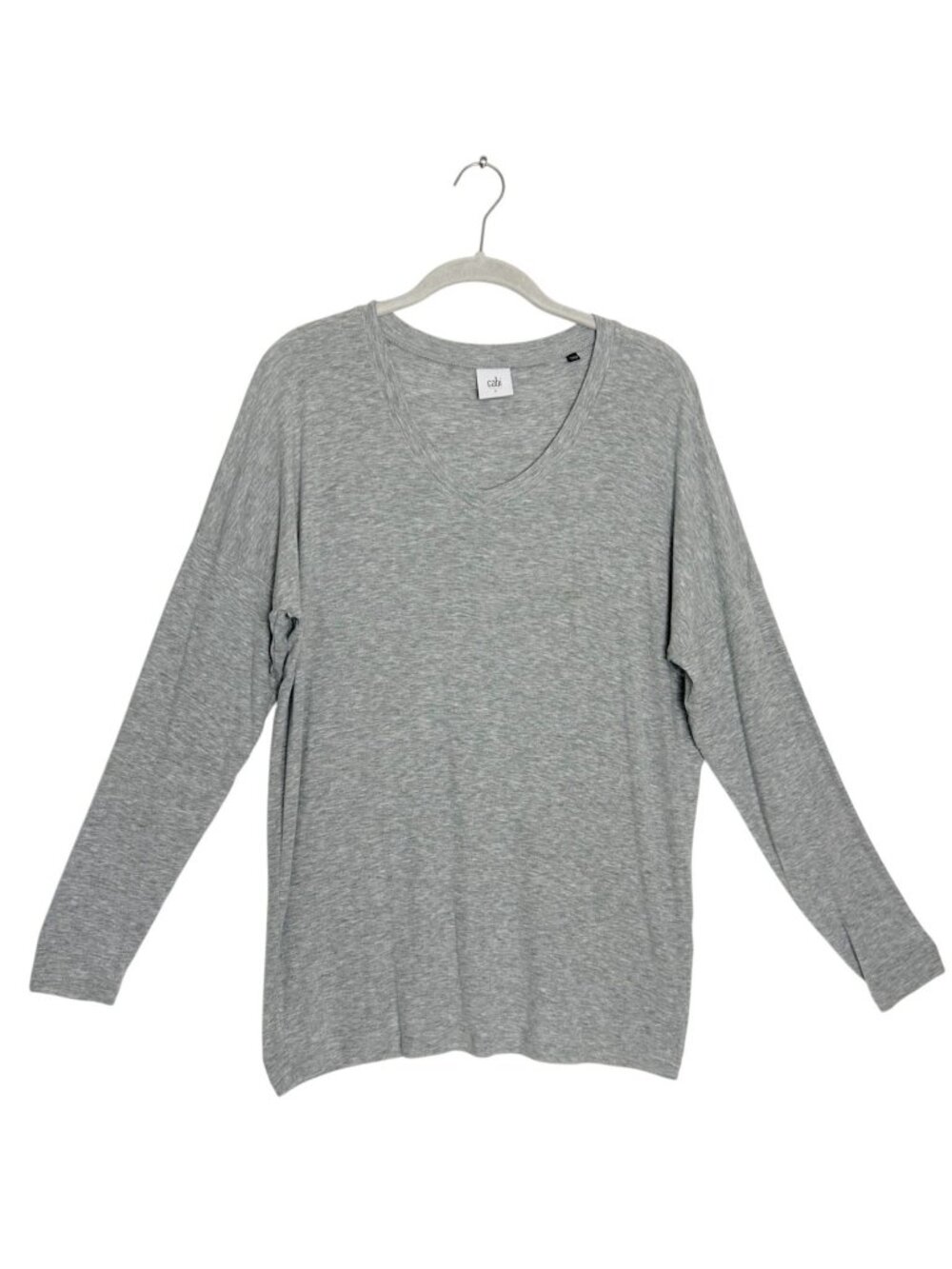 cabi Serenity Tee V-Neck Long Sleeve Knit Top in Heathered Gray - Sz S